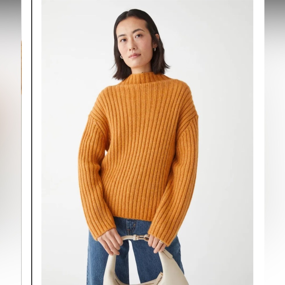 & Other Stories Oversized Wool Alpaca Rib Knit Sweater in Rich Orange Small $105